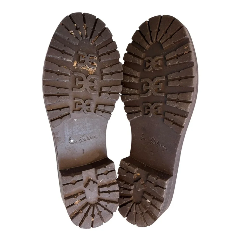 Sam Edelman Taelor Womens 9 M Cream Leather Gold Chain Lug‎ Sole Loafers Chunky